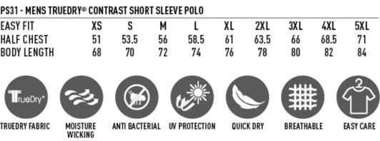 A Men's Winner Polo in multiple sizes, featuring a logo, available in various colours, made with moisture-wicking fabric.