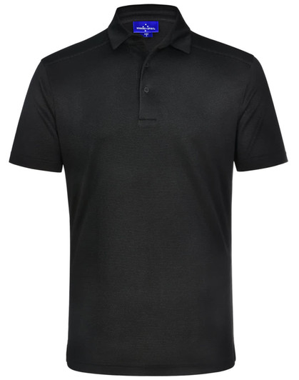 Men's short-sleeve polo shirt in black, featuring a collar and a logo on the chest. Made from bamboo charcoal fabric.