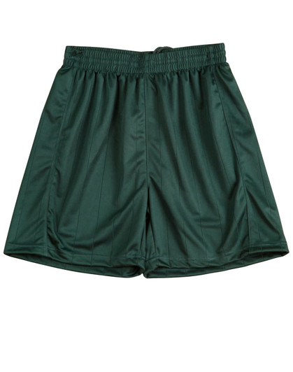 Green soccer shorts featuring an elastic waistband and a logo. Ideal for active wear or sports activities.