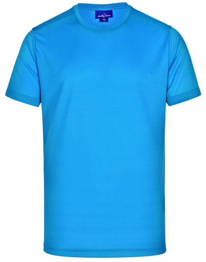 A short-sleeved, ultra-lightweight performance T-shirt in bright blue featuring a logo on the tag.