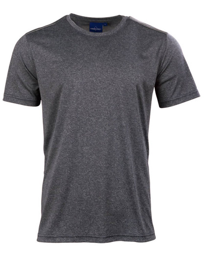 Men's short sleeve tee in a heather grey colour, featuring a logo on the chest.