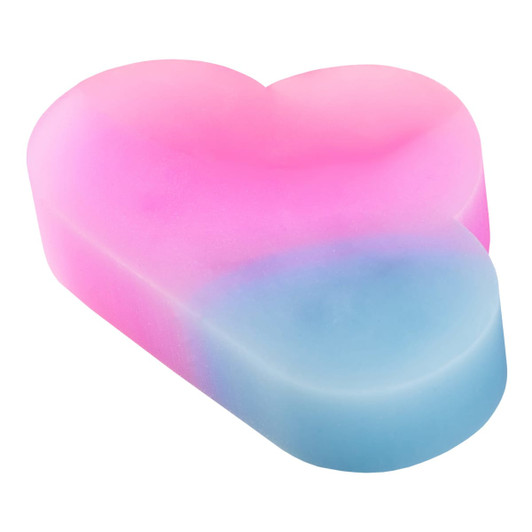 A cloud-shaped rubber eraser in pink and blue gradient colours. It has a smooth, rounded design and includes branding.