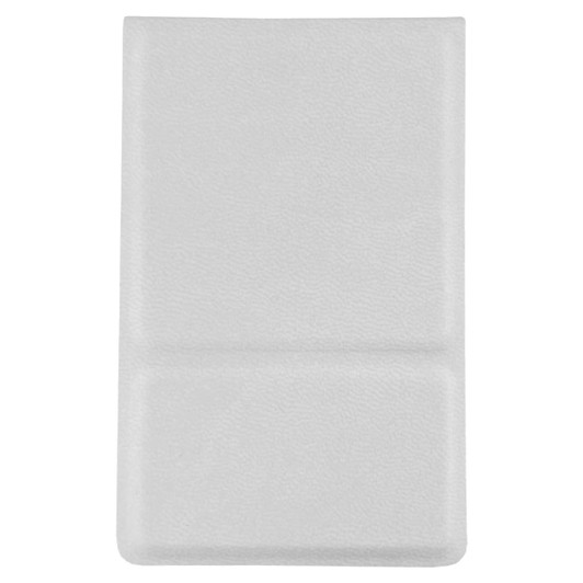 A compact mirror in white, featuring a textured finish, with a logo on the surface.