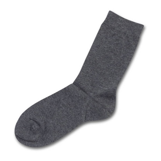 A grey business sock featuring a simple design and a subtle logo. Suitable for formal or casual wear.