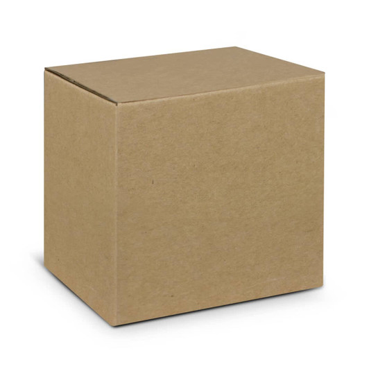 A plain brown cardboard box, square-shaped and unmarked, with a simple, smooth exterior.
