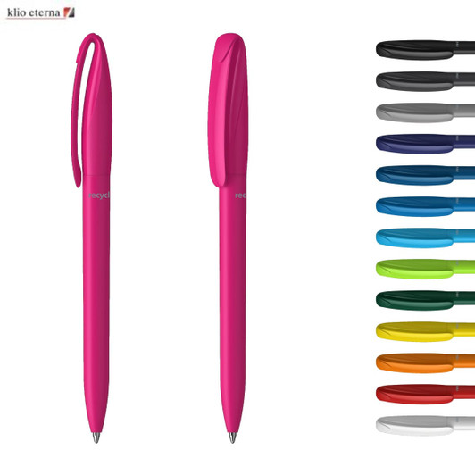 A pair of pink plastic pens with a sleek design, accompanied by a variety of other pen colours on the side.