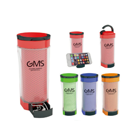A drink bottle collection featuring various colours: red, green, blue, orange, and a transparent design with a logo.