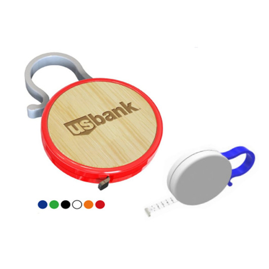 A tool set featuring a bamboo lid and a red and blue keyring with a branded logo. Available in multiple colours.