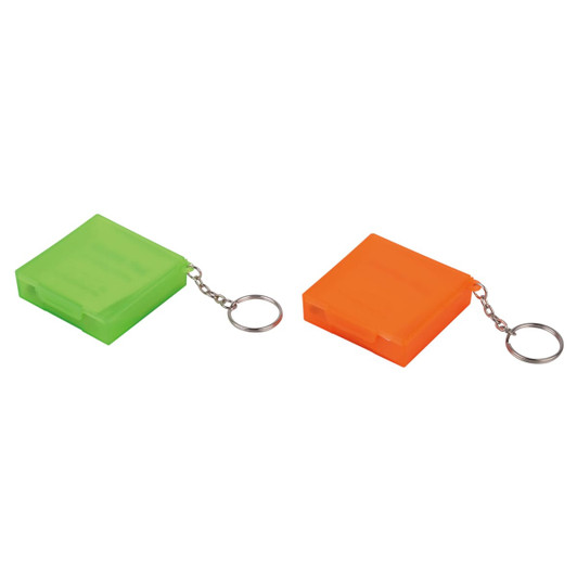 A green and an orange square case with a keychain, designed for holding alcohol pads.
