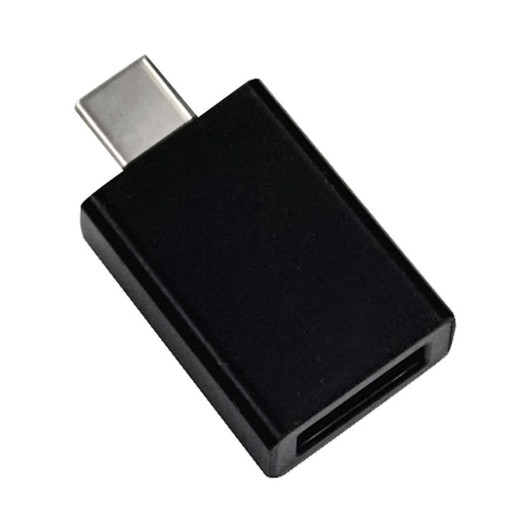 A black Type-C to Type-A data blocker adapter featuring a minimalist design and a metallic connector end.