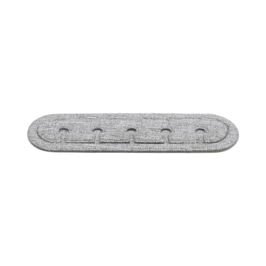 A grey cable organiser made from RPET material featuring multiple slots for holding cables. It has a simple, textured design.