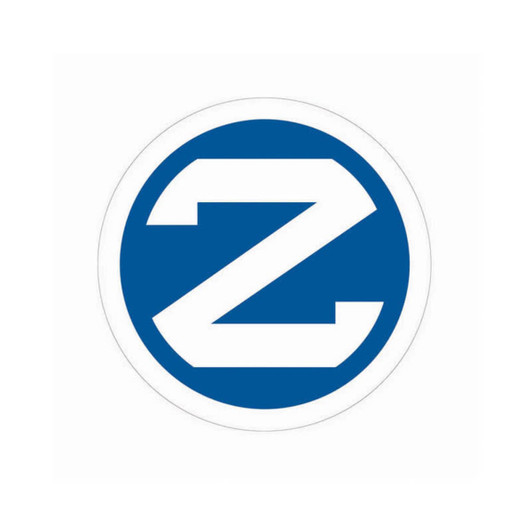 A blue circular mouse pad featuring a large white letter 'Z' in the centre and a logo.