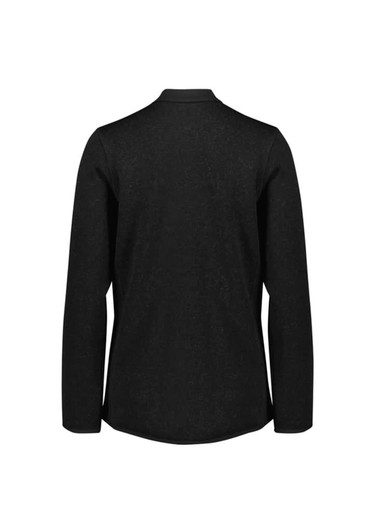 A black women's jumper featuring a zip front and long sleeves, designed as a casual style.