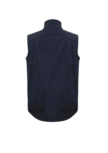 A black men's vest featuring a high collar and a smooth back design, complete with a logo.