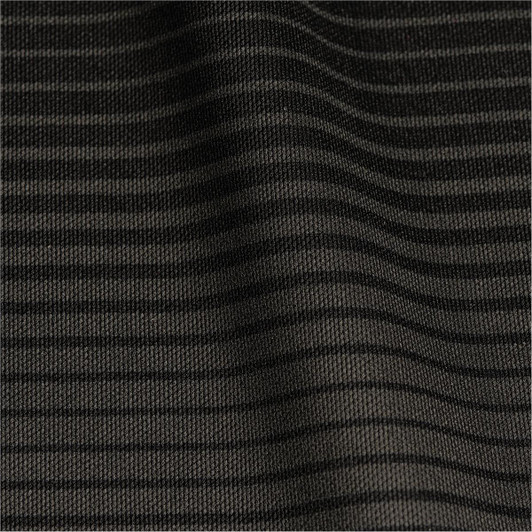A close-up of a textured fabric in dark olive with subtle stripes, suitable for a men's polo shirt.