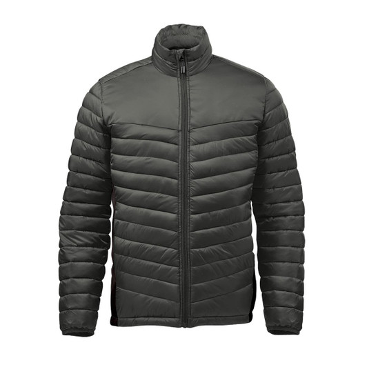 Men's Montserrat Thermal Jacket in dark green, featuring a zip front and a puffy, insulated design with a branding logo.