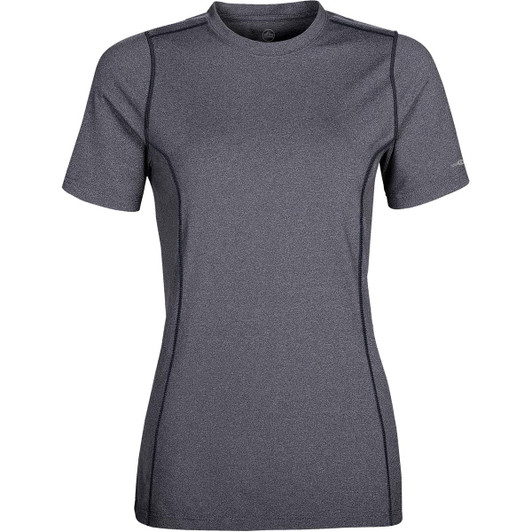 A women's short-sleeve t-shirt in a grey colour, featuring a fitted design and a logo.