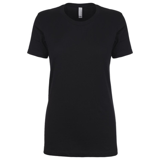 A black women's boyfriend tee with short sleeves and a classic crew neckline. Features a logo on the label.