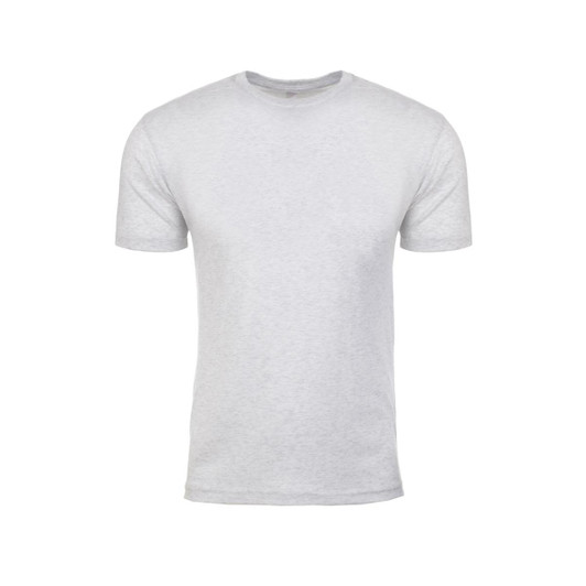 A light grey men's tri-blend crew t-shirt with short sleeves and a logo.