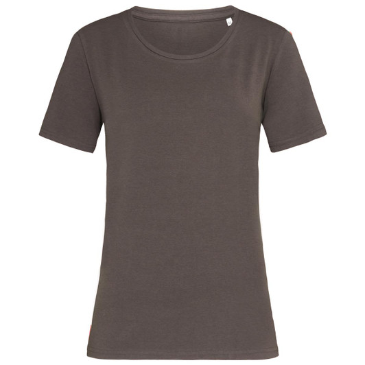 A women's crew neck t-shirt in olive green, featuring short sleeves and a casual fit. Includes a logo.