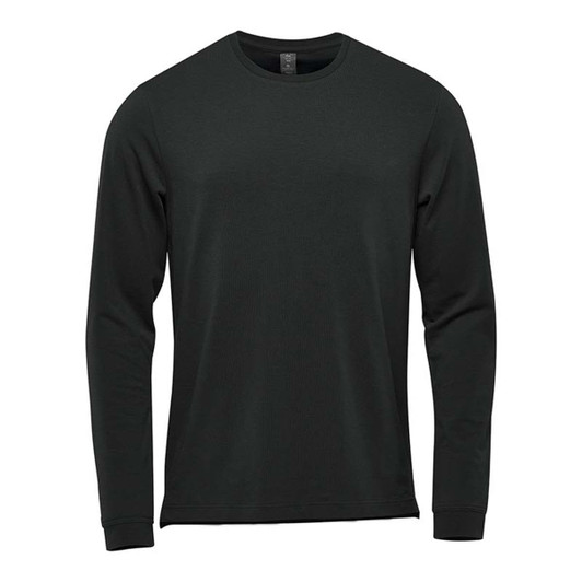 A long sleeve tee in dark green featuring a round neck and a simple design. It has a branding logo.
