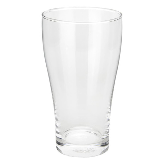 A clear, tall glass with a tapered shape, designed for serving beer, featuring a stable base.