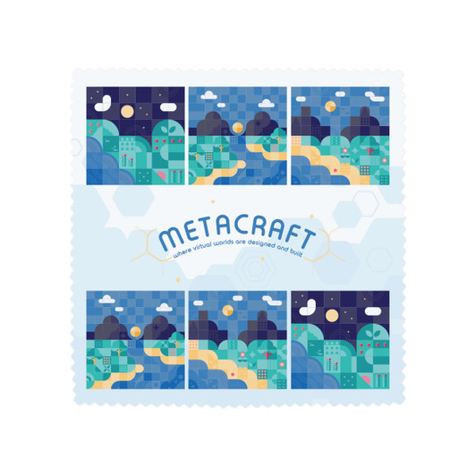 A multi-image design featuring colorful landscapes with buildings, hills, and clouds, showcasing a blue and green color scheme.