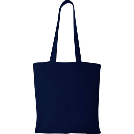 A navy blue cotton canvas tote bag with long handles and no visible logos.