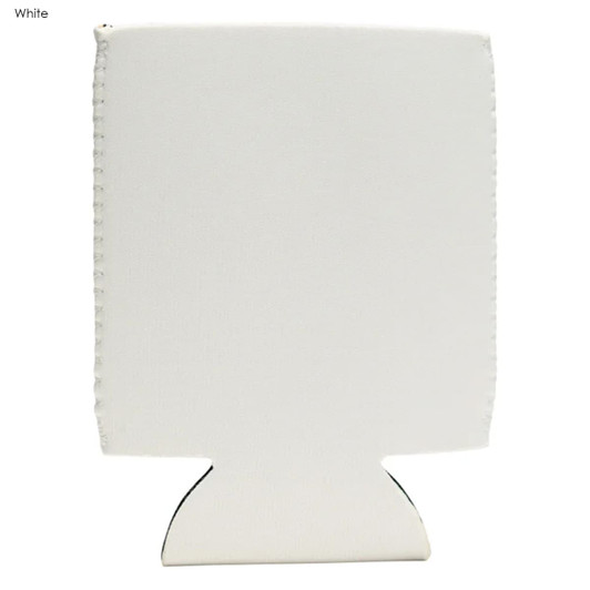 A white neoprene stubby cooler with a fitted base and no visible branding.