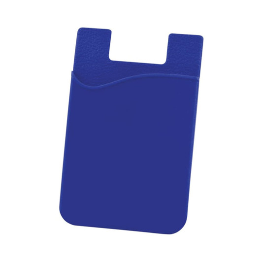 A blue Sticky Pouch, featuring a pocket design for a phone wallet, with a textured surface and a smooth finish.