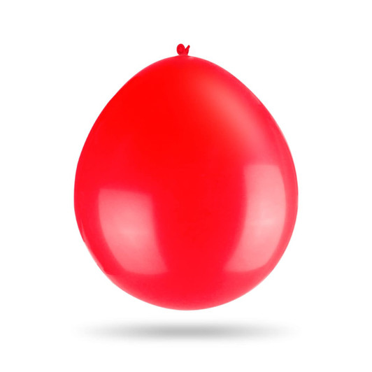 A red 30cm balloon, glossy and round in shape, with a tied top.