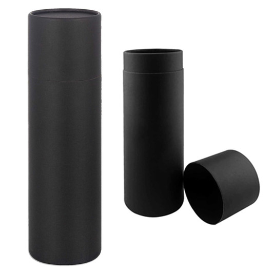 A drink bottle gift tube in a sleek black finish, featuring a removable lid and a simple, modern design.