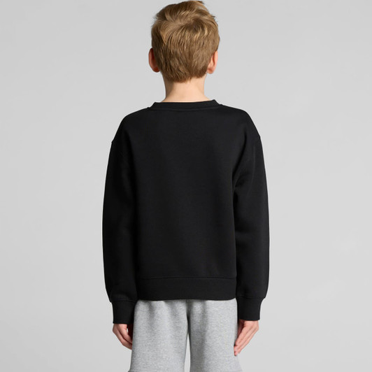 A black jumper featuring long sleeves, viewed from the back, worn by a child with light brown hair.