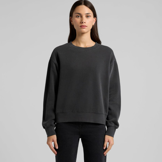 A faded grey crew jumper with a relaxed fit, featuring long sleeves and a round neckline.