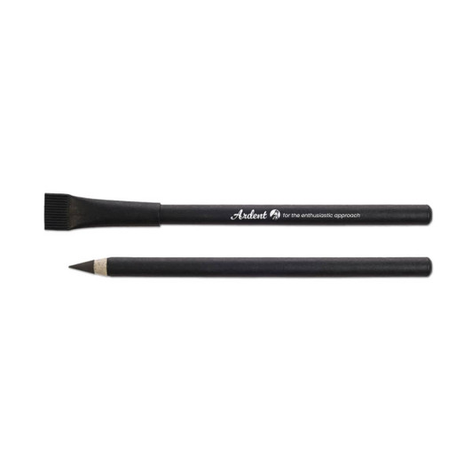 A black inkless pen with a brush tip and pointed end, featuring a branding logo.