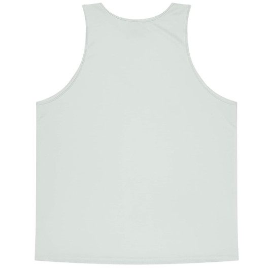 A light green singlet with a smooth back design, featuring branding at the neckline.