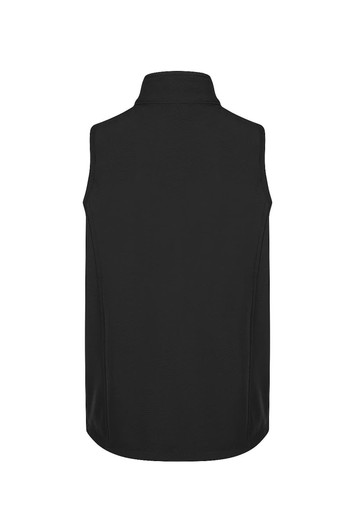 A black kids' vest featuring a high collar and a smooth fabric design. The vest has a simple, unadorned appearance.
