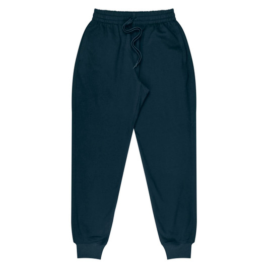 Tapered fleece track pants for kids, featuring a dark navy colour and an elastic waistband with drawstring.