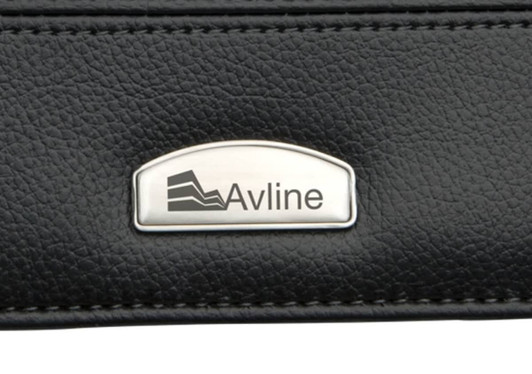 A black Meridian A5 portfolio featuring a silver logo plate. It has a textured surface for added style.