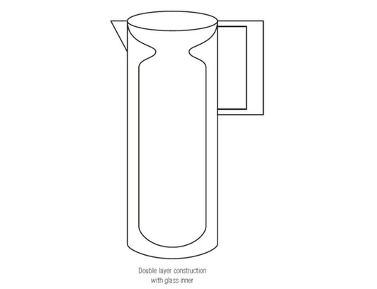 A drink bottle design featuring a stainless steel vacuum jug with a double-layer construction and a glass inner.