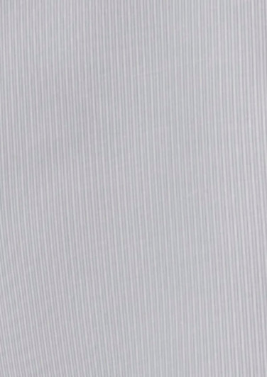 A short sleeve women's button-up shirt in a light grey striped pattern, featuring a logo on the chest.