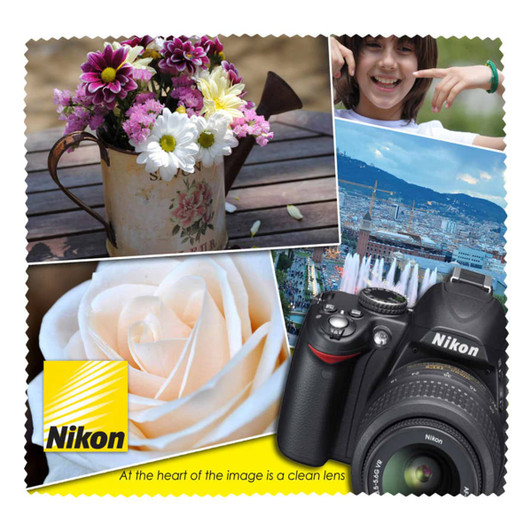 A large microfibre cleaning cloth in various colours with a logo, ideal for cleaning phone screens and technology.