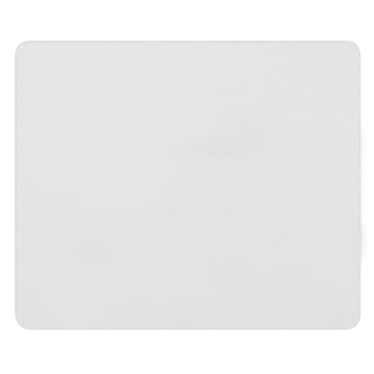 A white deluxe mouse mat measuring 205mm x 145mm, featuring a logo. Suitable for office and business use.