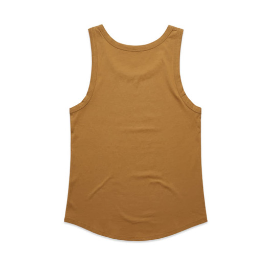 A mustard-yellow singlet featuring a rounded hem and no visible branding.