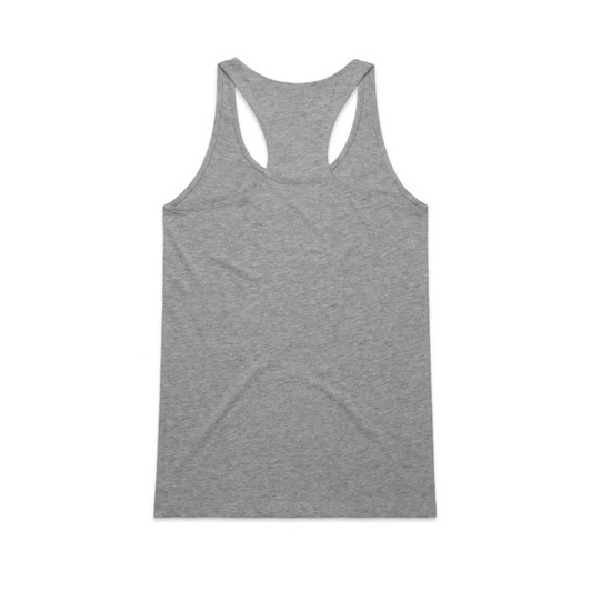 A grey racerback singlet with a plain design, featuring a logo on the back.