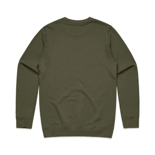 A green jumper with long sleeves and a crew neck, featuring a plain back design. The product has a branding logo.