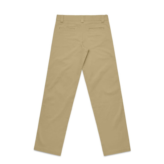 Regular pants in a light khaki colour, featuring a straight-leg design and back pockets. The image showcases the rear view.