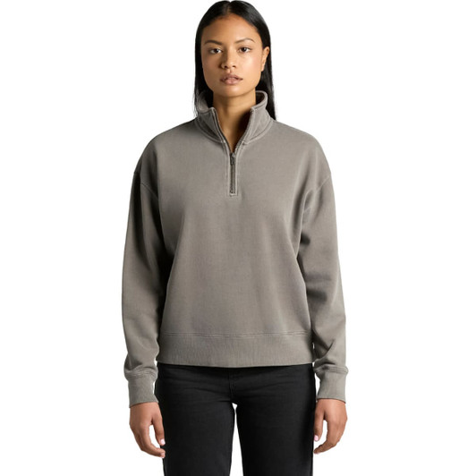 A faded grey half-zip jacket with a relaxed fit and long sleeves, featuring a small collar and logo.