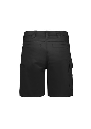 Women’s black essential stretch cargo shorts with multiple pockets and a fitted design. Features a logo.