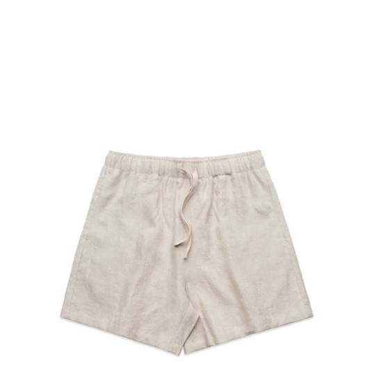 Linen dress shorts in a light beige colour, featuring a drawstring waistband and a relaxed fit.
